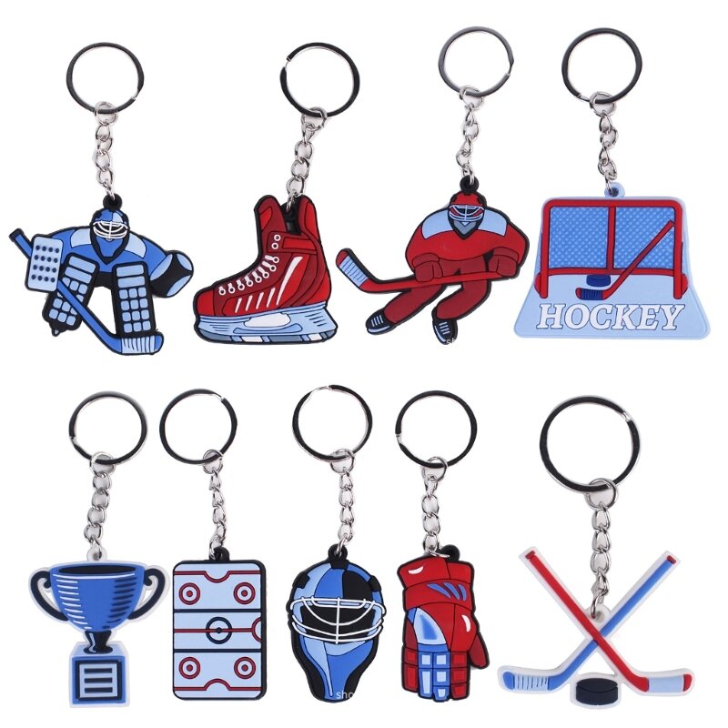 Fashion Ice Hockey Keyring Bag Charm Cartoon Winter Sports Pendant Keychains Car Keys Holder Handbag Decorations