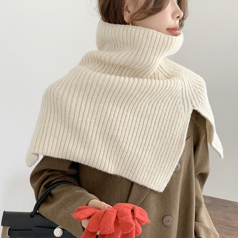 Autumn and winter Korean version with a solid color warm head scarf, high neck, split neck, with wool knitted scarf cape