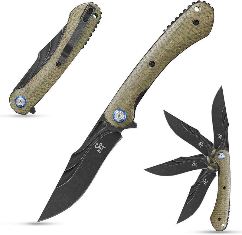 Sitivien ST146 Folding Knife 14C28N Steel Blade  G10/ Micarta Handle Pocket EDC Knife for Home Tool Outdoor Camping Hiking