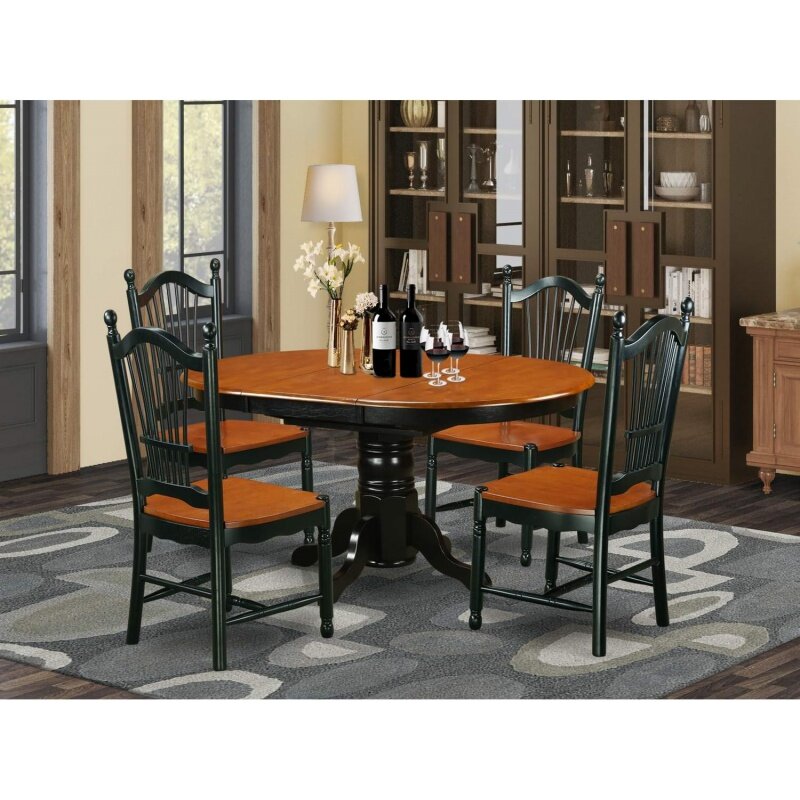 East West Furniture KEDO5-BCH-W 5 buah Set ruang makan Furniture termasuk meja dapur Oval dengan daun kupu-kupu dan 4 makan