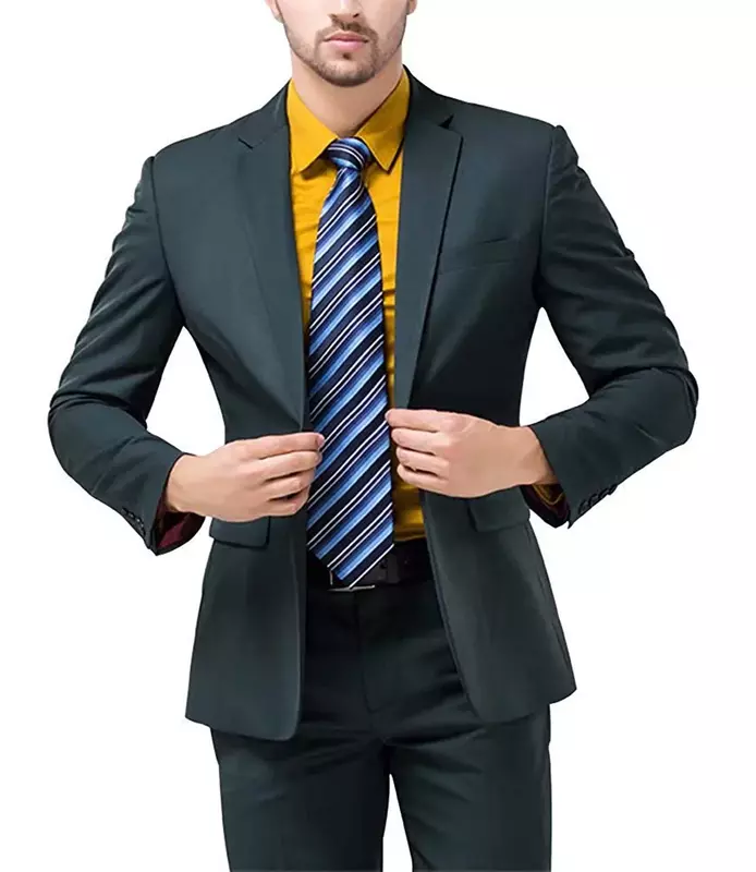 Jas Formal bisnis Slim Fit pria, jaket tuksedo satu kancing, jaket takik untuk pernikahan 2 potong (Blazer + celana)