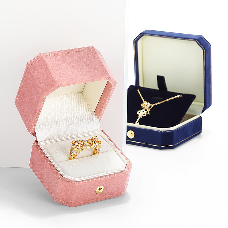 Moda criativa octógono anel caixa cerimônia proposta colar pingente pulseira conjunto jóias três caixa de jóias ouro