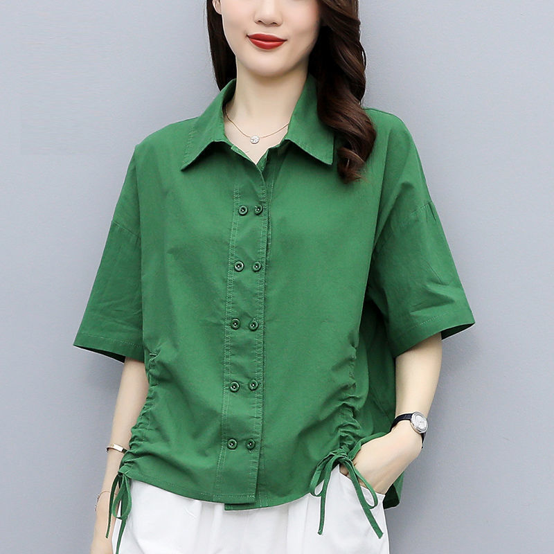 Street casualowa bluzka ze sznurkiem lato nowa krótka guzik na rękawie solidna koszulka Polo koszula biurowa odzież damska w stylu Vintage