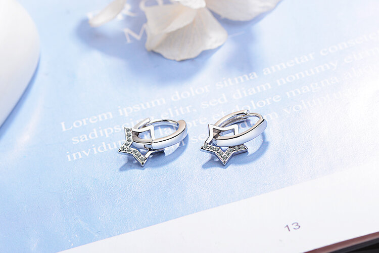 925 Sterling Silver Simple Zircon Hollow Star Pendant Hoop Earrings For Women Jewelry Party Gifts oorbellen