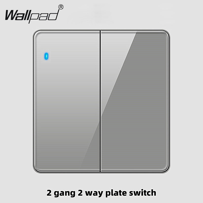 Grey Glass 2 Gang Push On Off Wall Light Switch Panel with LED Wallpad UK EU French Socket with USB TypeC Satellite Rj45 CAT6