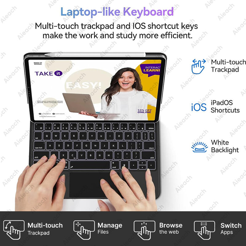 Magic Keyboard with Backlight iPad Keyboard Detachable French Korean Spanish Bluetooth Keyboard For iPad Air 4 5 10th Gen Pro 11