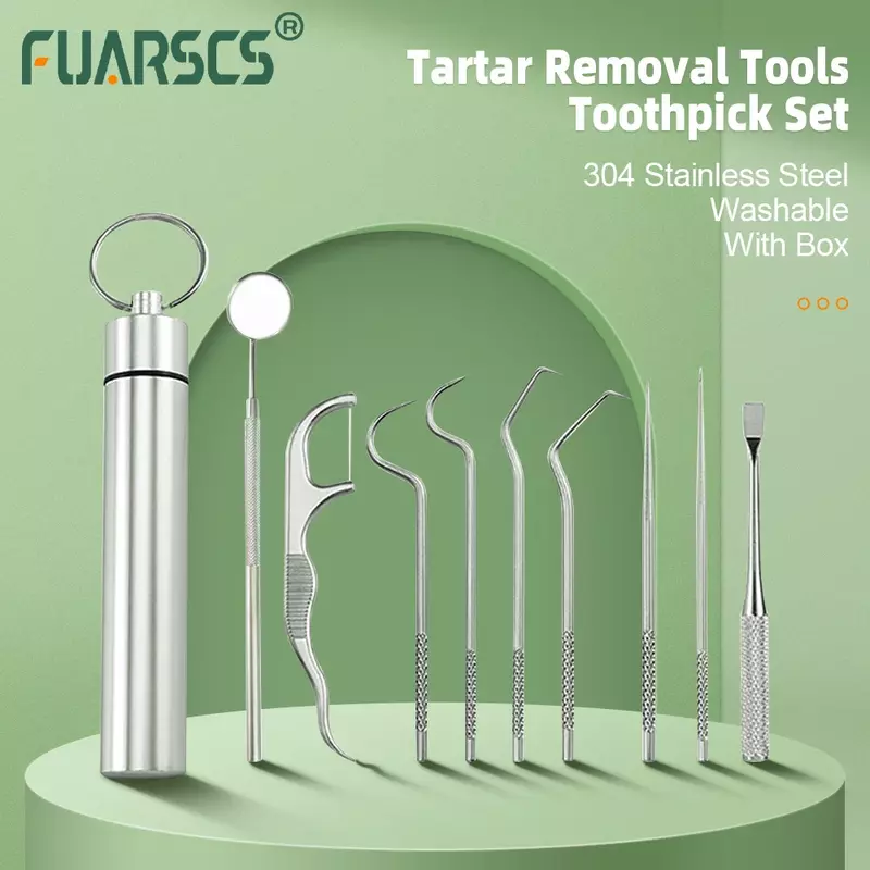 304 Set tusuk gigi Stainless Steel, alat pembersih karang gigi portabel dapat dicuci dapat digunakan kembali
