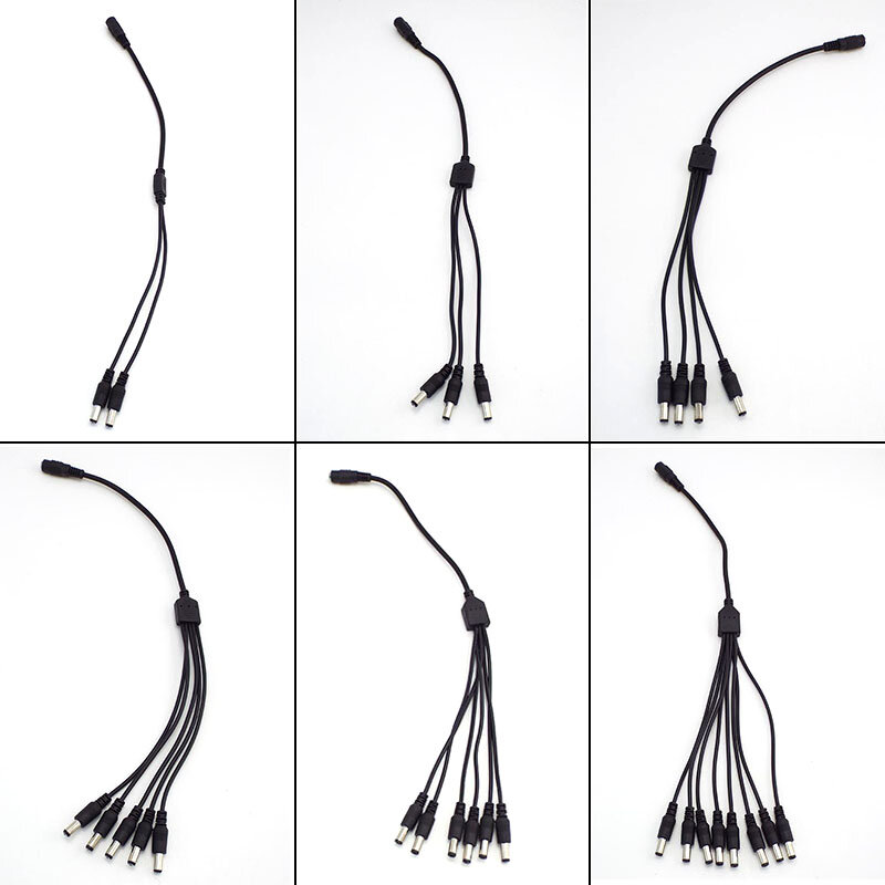 Cable divisor de alimentación de CC para cámara de seguridad CCTV, accesorio adaptador de fuente de alimentación, 2,1x5,5mm, 1 hembra a 2, 3, 4, 5, 8 macho, J17