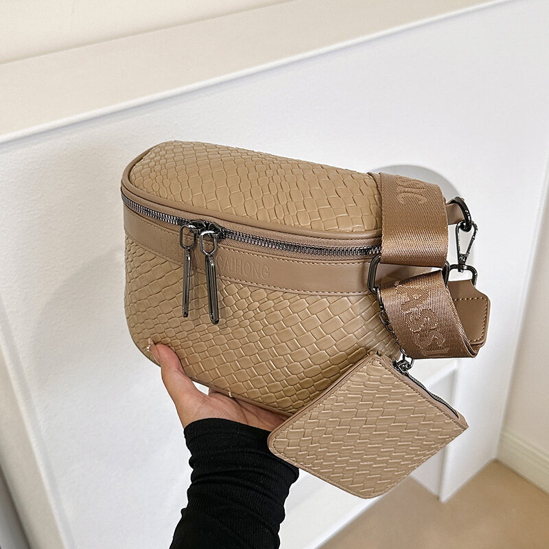 Bolsa de ombro semicírculo para mulheres, bolsas crossbody casuais, bolsa mensageiro de couro PU, bolsas de alça larga ajustáveis, 2 peças