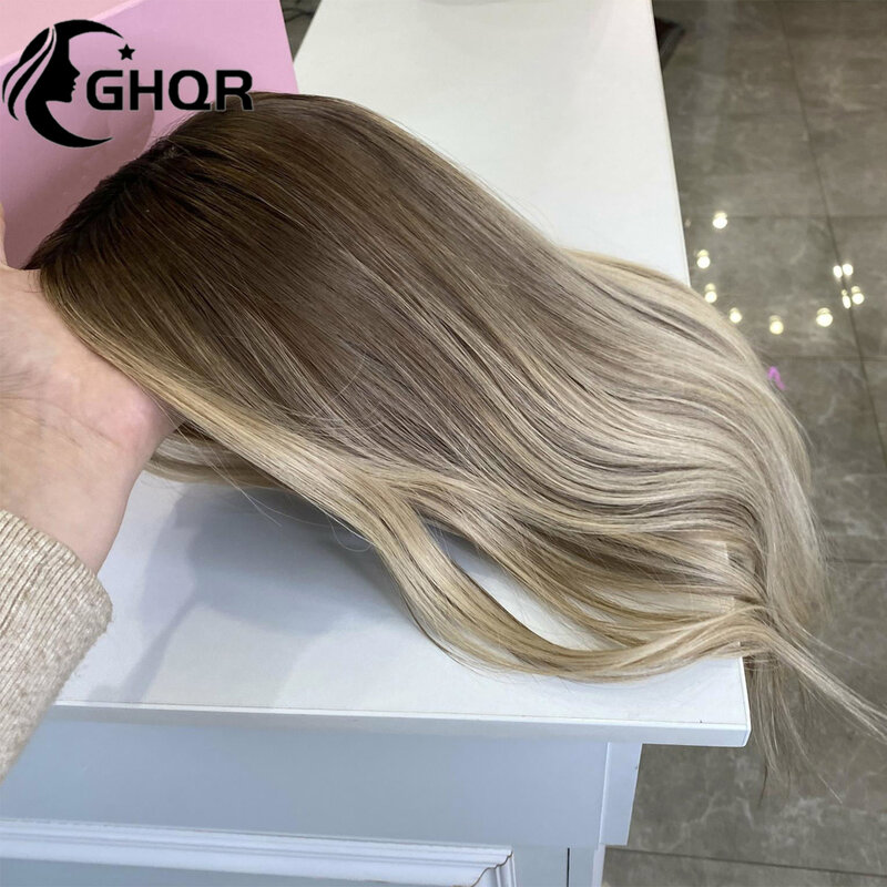 Highlight Human Hair 13X6 Lace Frontale Pruik Bruin Mix Blonde Wave Full Lace Pruiken Hd Transparant Kant Braziliaanse Maagd Haar Gekleurd