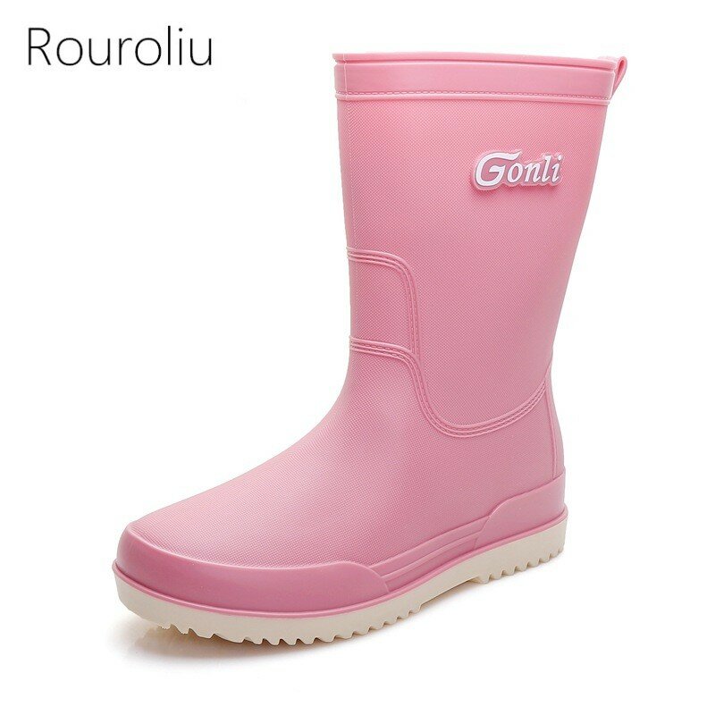 Туфли женские дождливые до середины икры, круглый носок, модная водонепроницаемая обувь для взрослых, обувь для дождя на платформе