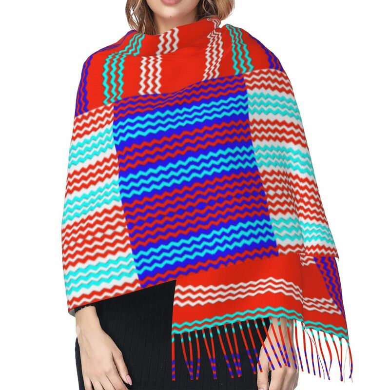 Bufanda colorida con borlas en ZigZag para mujer, chales geométricos modernos, suaves y versátiles, moda de invierno