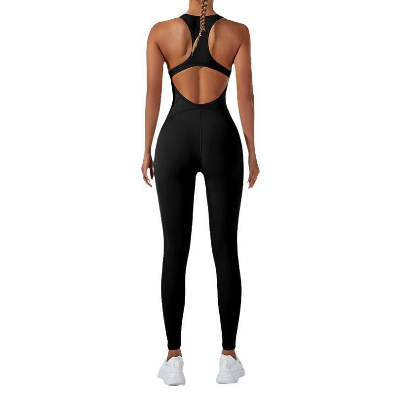 Sexy Backless Sports Jumpsuit for Women Sleeveless Ribbed Fitness Romper One Piece Quick Drying Seamless Yoga Suit