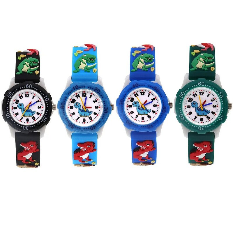 นาฬิกาเด็กหญิงเด็กชายลายการ์ตูนสำหรับเด็กนาฬิกาควอตซ์ Jam Tangan Digital ของเด็กผู้ชายนาฬิกาข้อมือไดโนเสาร์สายซิลิโคนสำหรับเด็ก