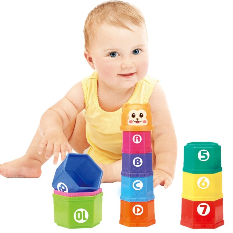 Zabawki stołowe dla dzieci śliczne tęczowe kubki wieża zabawki do zabawy pomieszczeniach dla dzieci kubek interaktywny do do