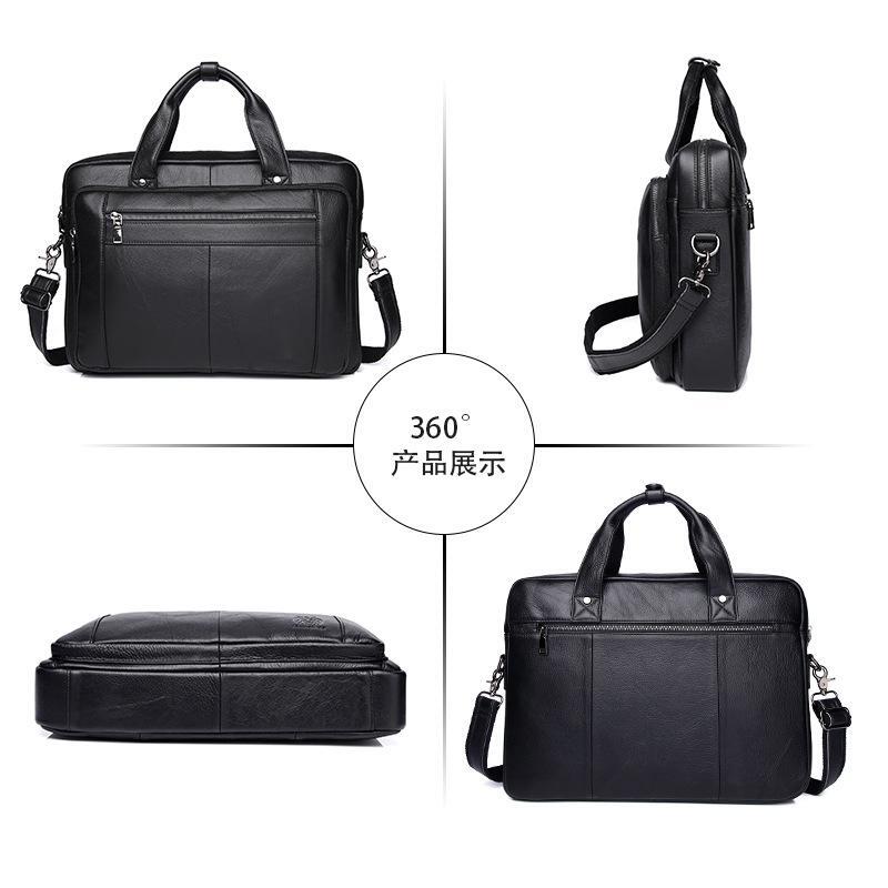 Maleta de Couro Genuíno, Bolsa de Ombro Masculina, Bolsa Crossbody Computador, Bolsa de Viagem, Bolsa de Grande Capacidade, 16"