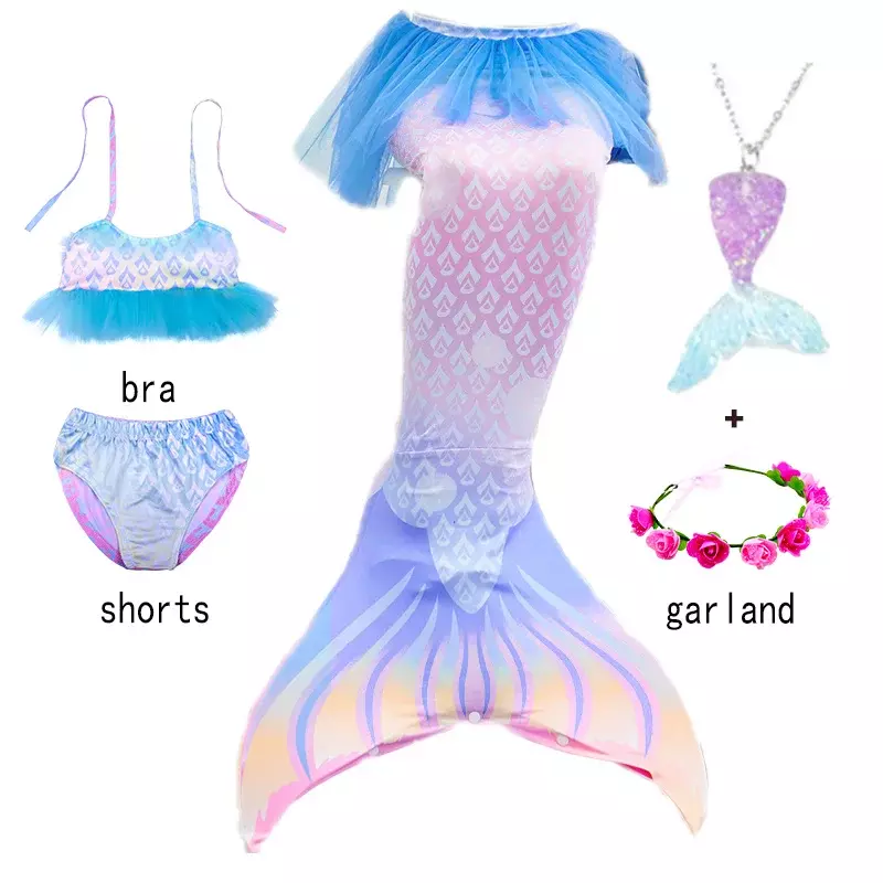 Kids The Little Mermaid Tails Fit for Girls Swimsuit Children Costume Princess Dress Bikini Bathing Suit
