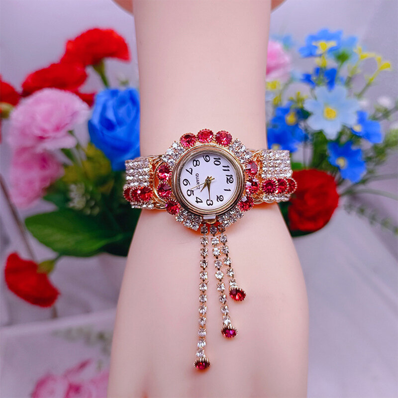 Sparkling Rhinestone Rou Dial Watch Wide Strap Comfortable Wear Watch for Shopping a Daily Life