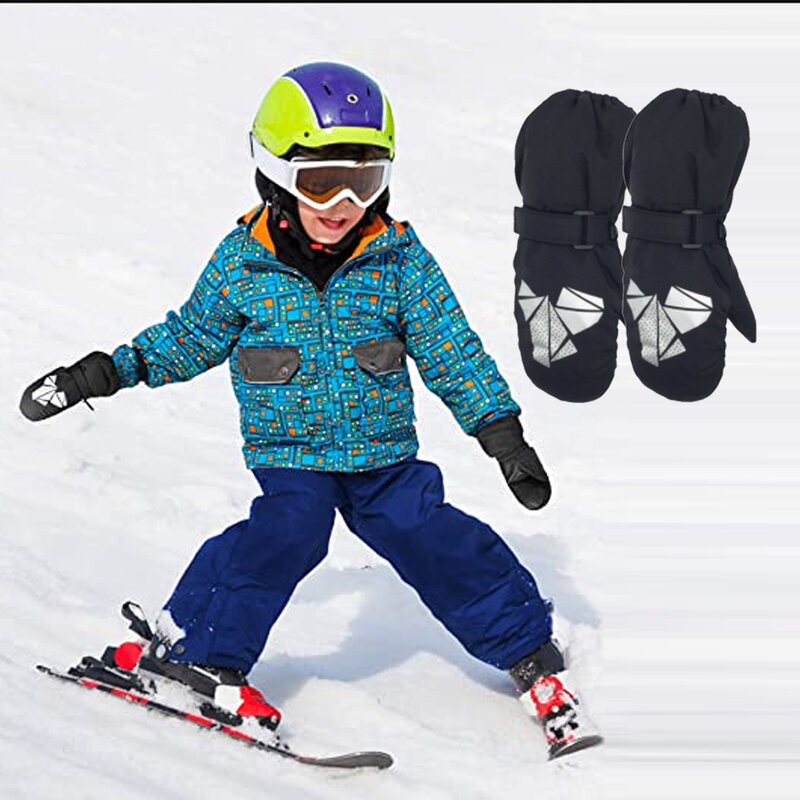 ถุงมือสำหรับเด็ก1คู่, อุปกรณ์กีฬาให้ความอบอุ่นกันน้ำฤดูหนาวของขวัญเด็กดีไซน์ยืดหยุ่นกิจกรรมกลางแจ้งฤดูหนาวสีฟ้า