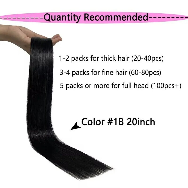 Prosta taśma w doczepy z ludzkich włosów 16 18 24 26 cali wysokiej jakości Remy ludzkie włosy 1B 20-60 sztuk dla kobiety