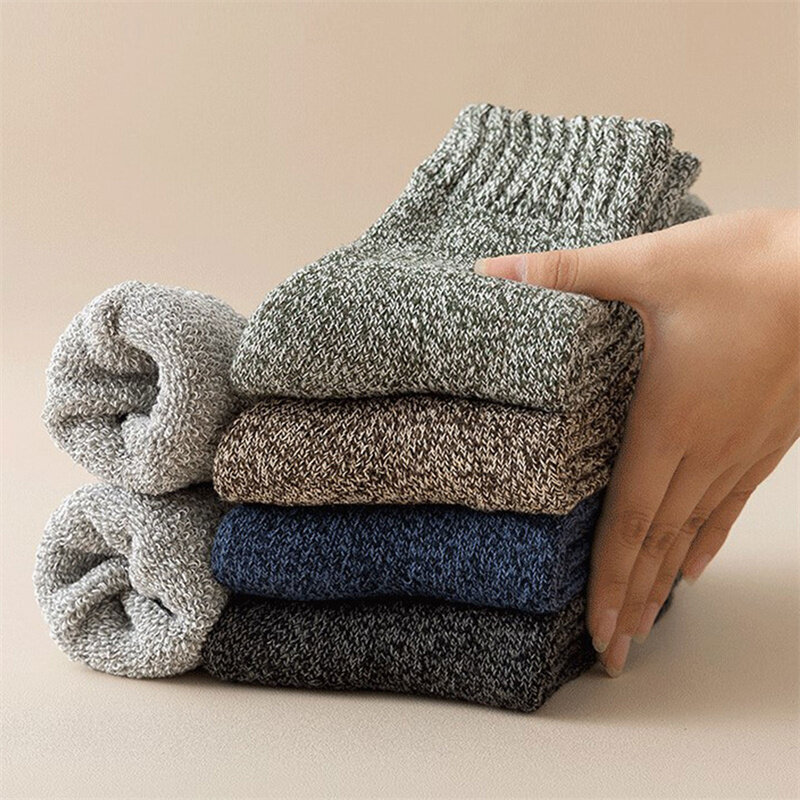 Calcetines supergruesos de lana a rayas para hombre, medias cálidas contra el frío y la nieve, Invierno