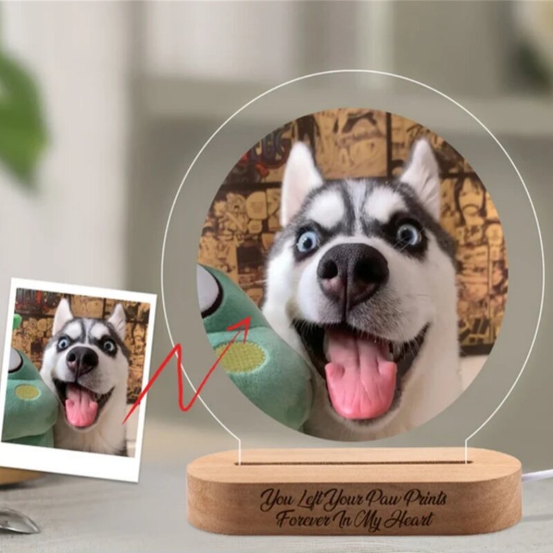 Pet Memorial Photo Frame, Night Light, texto personalizado, presente original para si mesmo, amigo, família, pessoal Pet Paw Shape Lamp