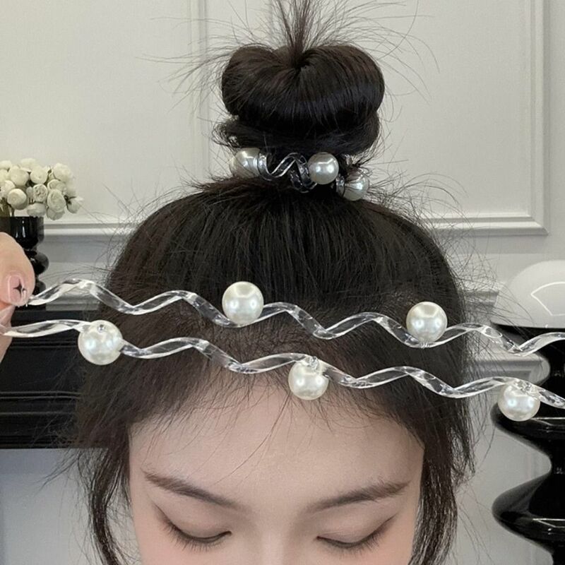 TPU Telephone Line Hair Rope Scrunchies Elastic Transparent Hair Ring Rubber Band Korean Style Pearl Ponytail Holder Party