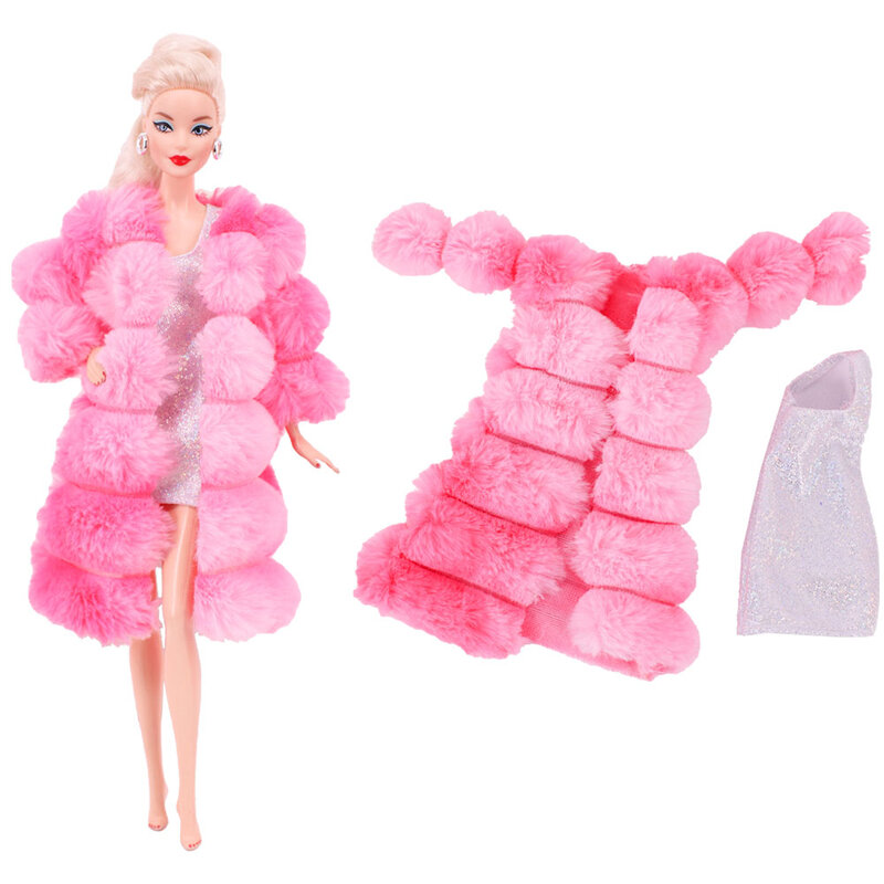 4 шт./комплект, меховой жилет + платье/повседневный наряд для Барби, аксессуары для кукольной одежды 11,8 дюйма, плюшевая куртка знаменитости, подарок для ребенка