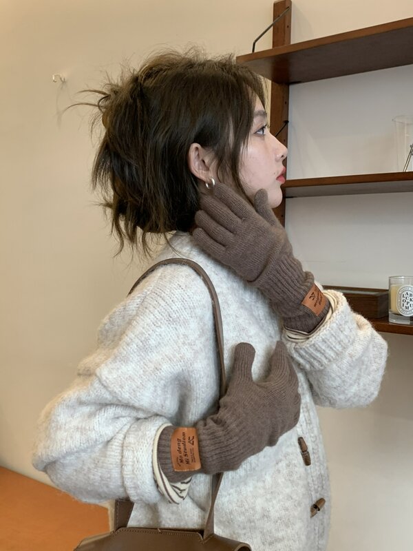 여성용 터치 스크린 장갑, 두꺼운 따뜻한 니트 스트레치 장갑, 풀 핑거 야외 스키 장갑, 신상 겨울