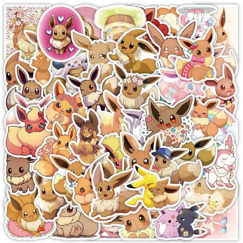 10/30/50 Stuks Pokemon Eevee Cartoon Stickers Kawaii Anime Graffiti Waterdichte Stickers Stickers Kid Speelgoed Diy Bagage Fles Koffer