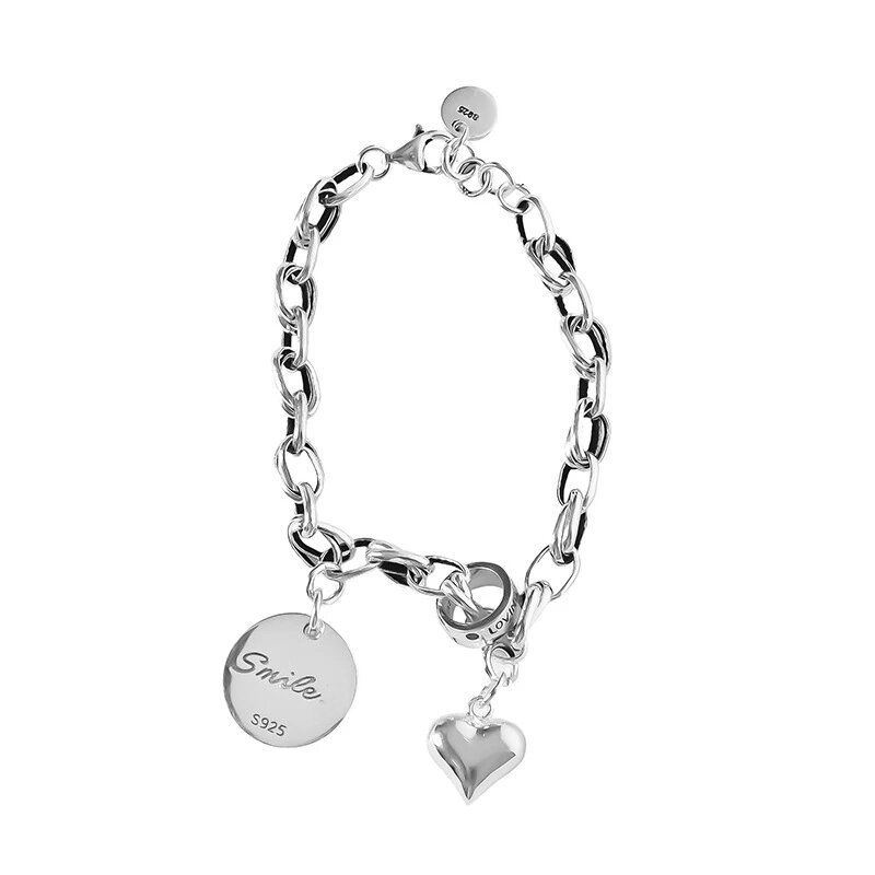 VENTFILLE 925 Sterling Silver tajski srebrna bransoletka dla kobiet Vintage geometryczne serce miłość szczęśliwy biżuteria punkowa 2023 nowy Dropship