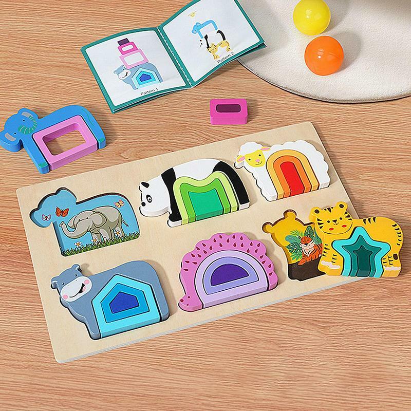 Puzzles animaux en bois pour tout-petits, jouets STEM Montessori, développer la motricité fine, jouet pour garçons et filles