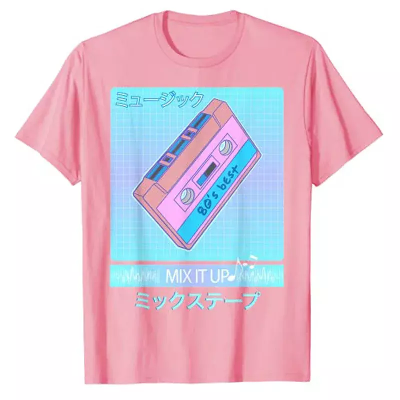 Футболка в японском стиле Otaku, Винтажная футболка в стиле 80-х с принтом смешанных лент, топ с коротким рукавом и графическим принтом в стиле Харадзюку