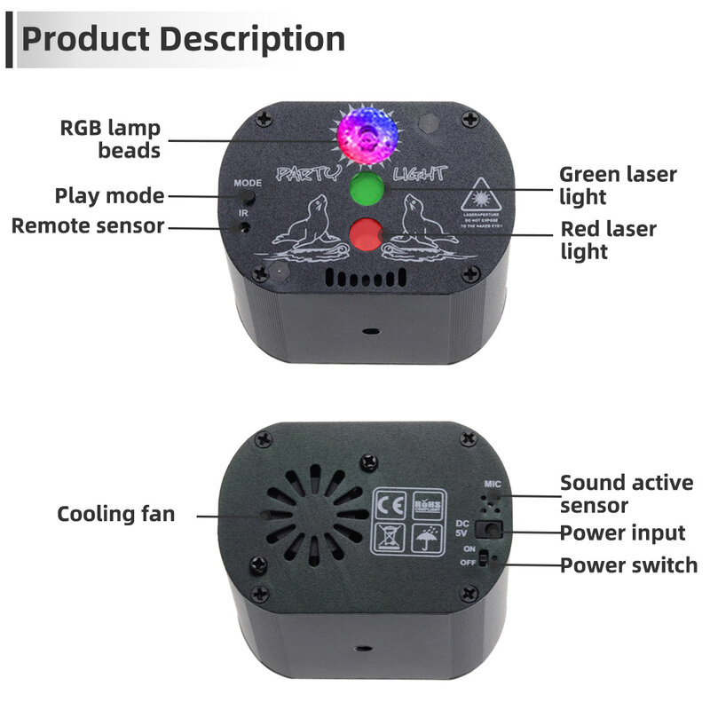 60 Pola Lampu Disko Mini DJ Lampu Panggung Pesta Efek Kontrol Suara Lampu Strobo Proyektor Laser USB untuk Lantai Dansa Rumah
