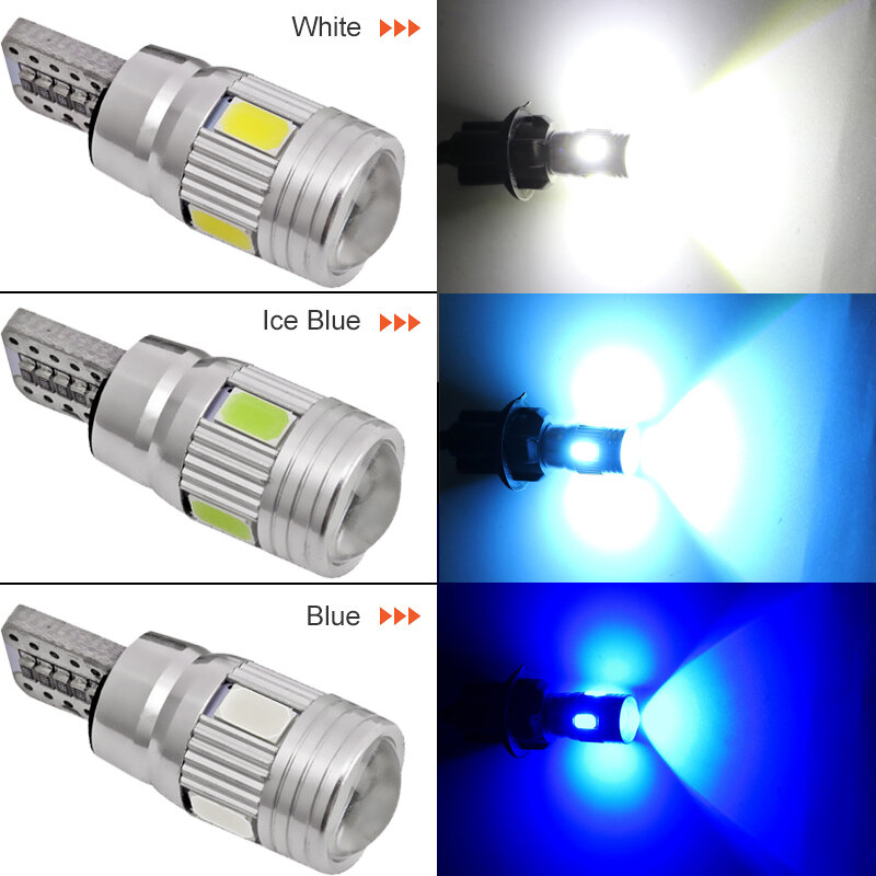 Canbus LED電球,10 w5w,白,車のウェッジサイドランプ,ドア,トランク用,12v,6500k,2個