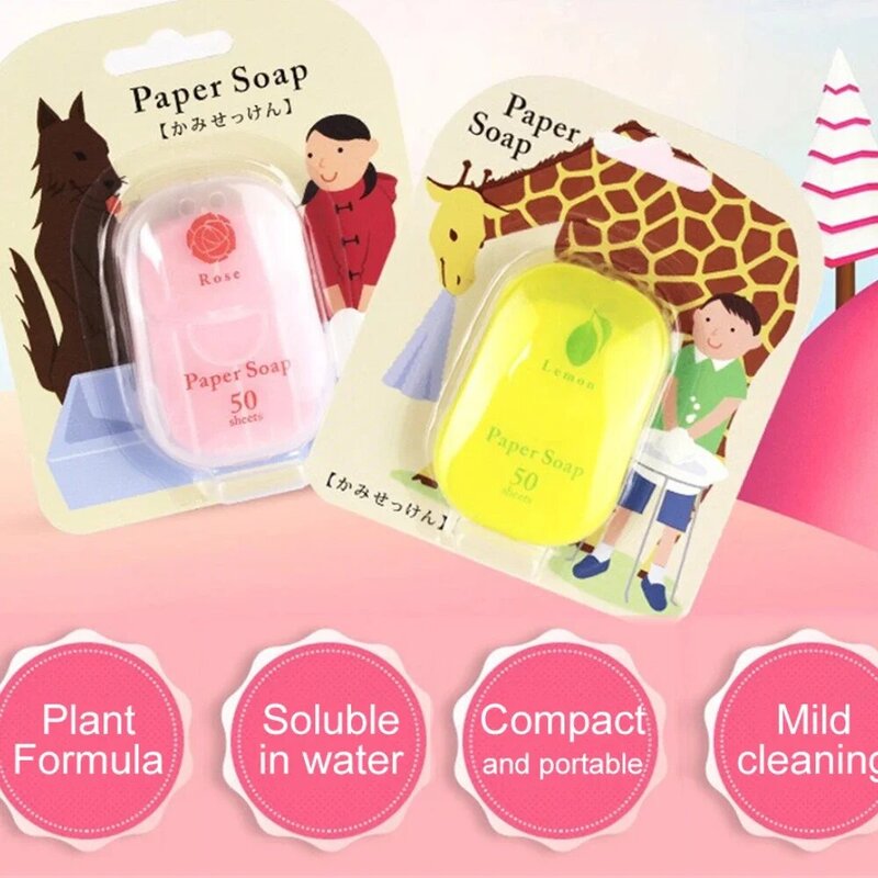 50Pcs/box Disposable Soap Paper for Traveling Soap Paper Washing Hand Mini Paper Soap Scented Slice Sheet Bath Cleaning Supplies