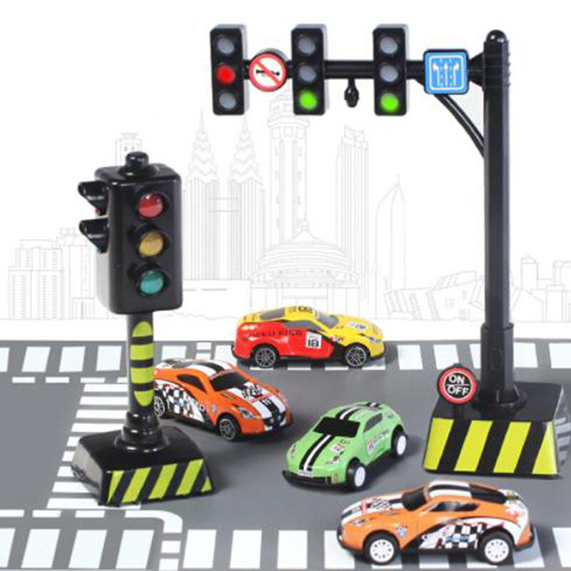 Lámpara de luz de señal de carretera de tráfico, bloque de ladrillo, accesorios de vista de calle de la ciudad, barrera de señal, indicador de límite de velocidad, juguetes de advertencia