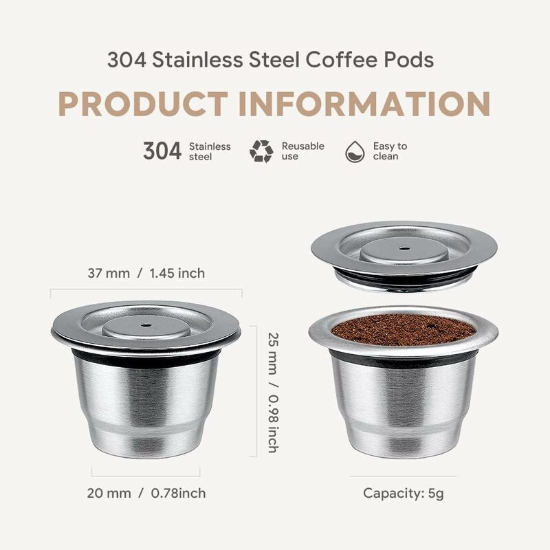 For Nespresso Reusable Coffee Capsule Stainless Steel Rich Crema Espresso Refillable Filters Pod Fit Inissia Pixie Essenza Mini