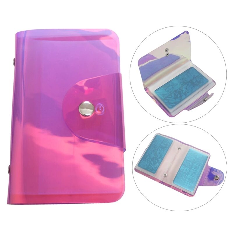 20Slots Transparent Series Holographic Stamping Plate Holder Case Nail Art Stamp Bag Steel Plate Album Stamping Template Storage