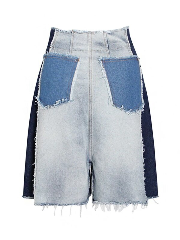 ROMISS-Shorts jeans coloridos femininos, cintura alta, costura, solto, moda, senhoras, verão, 2022, roupa de rua