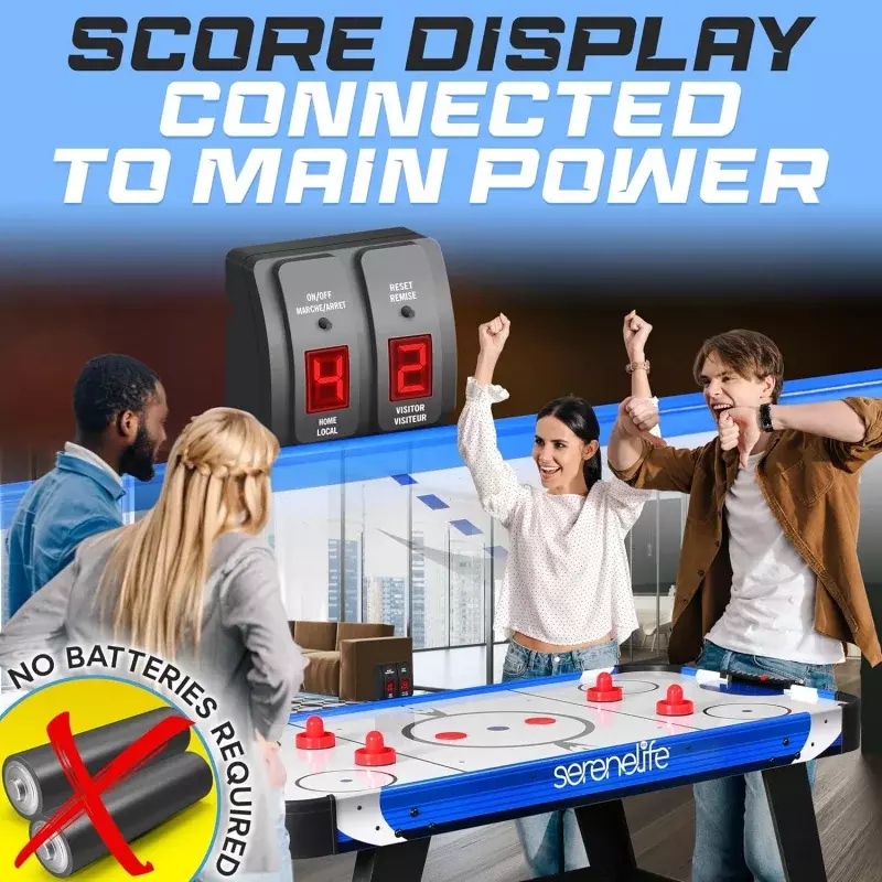 Serenelife-mesa de juego de hockey de aire con motor fuerte, marcador LED digital, dispensador de discos y accesorios completos, 58 pulgadas