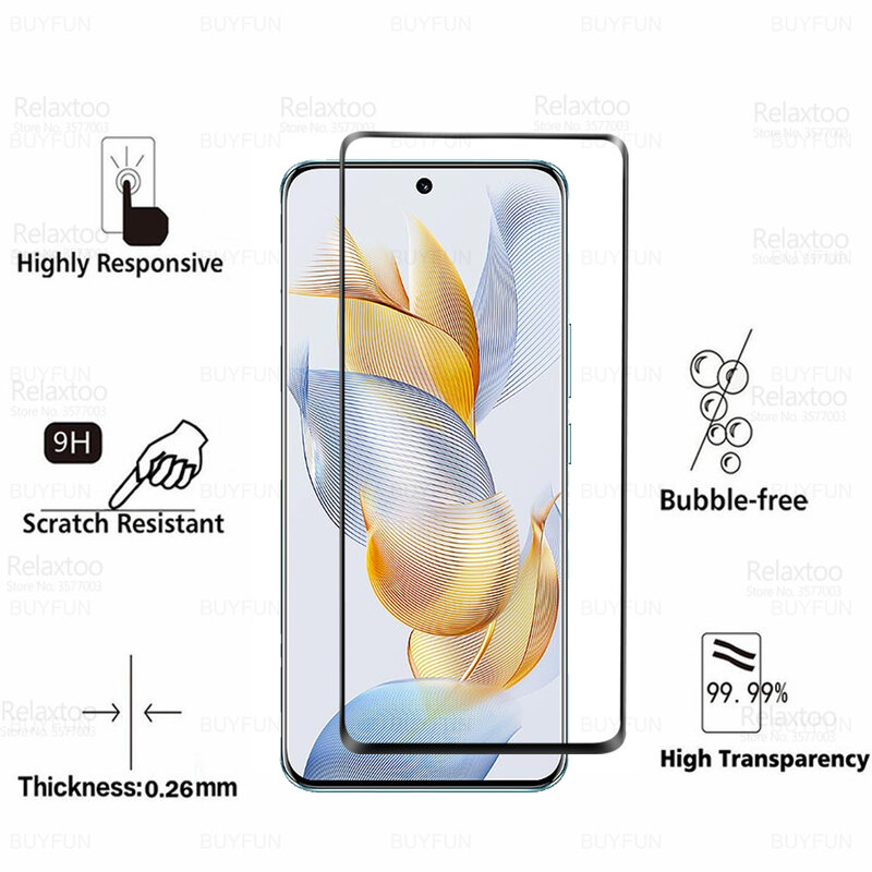 For Honor 90 5G Curved Glass 2To1 Camera Tempered Glass Honar Honer 90 Honor90 REA-AN00 2023 6.7inch Full Cover Screen Protector