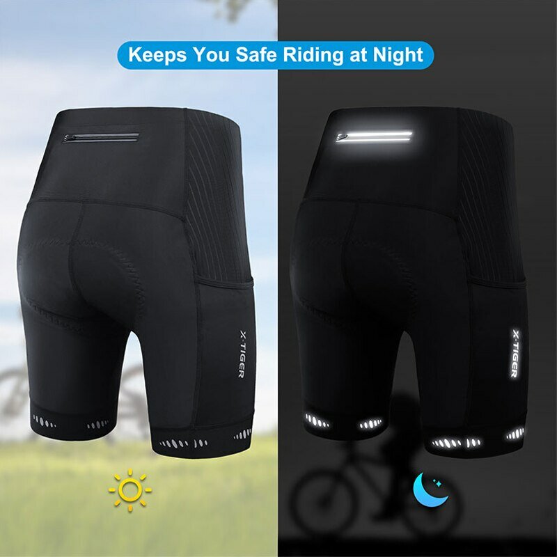Pantalones cortos de ciclismo para hombre, X-TIGER con bolsillo trasero, acolchado de Gel 5D, medias para ciclismo de montaña y carretera