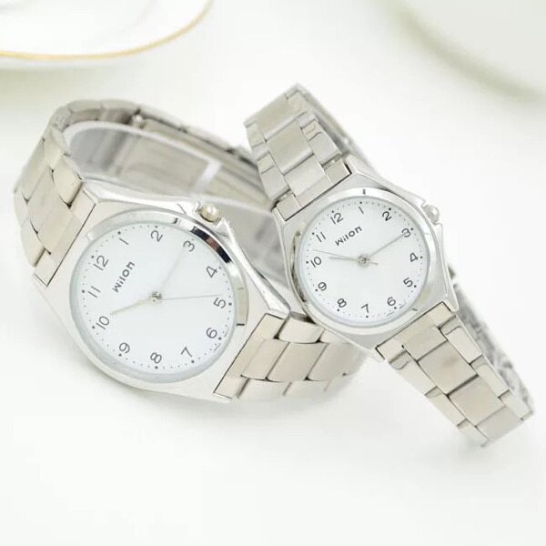 Mężczyzna kobiet zegarki dla pary pasek ze stali nierdzewnej miłośników stopu biznes kwarcowy zegarek na rękę elastyczny pasek zegarek z branzoletką