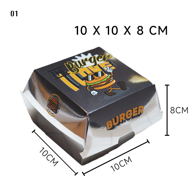 صندوق تعبئة الطعام مع شعار ، صندوق برغر من الورق المقوى الفضي للوجبات الجاهزة ، منتج مخصص