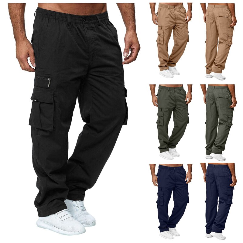Bolsos soltos de macacão masculino, calça cargo, com cordão vintage, cintura média, calça de perna reta, verão, nova