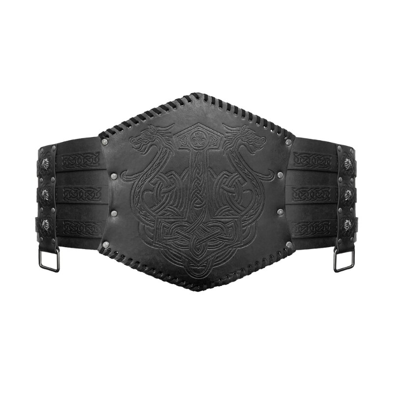 Cinturón ancho vikingo, cinturón cuero PU en relieve, cinturón Cosplay nórdico, cinturón con hebilla Medieval disfraz