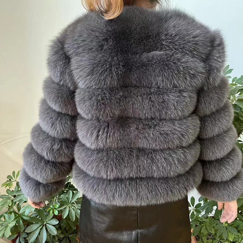 Jaqueta de pele real para mulheres, Casaco de pele raposa natural, jaqueta curta, moda luxuosa, inverno, quente, atacado, 2022, 50cm