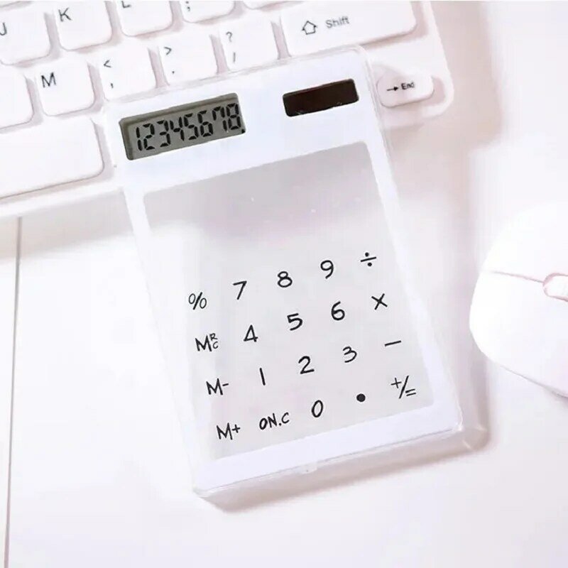 Clear Mini Calculator With Transparent Color Solar Power Electrical Touchpad Device For Office Student School Kids Age 7-12 Gift