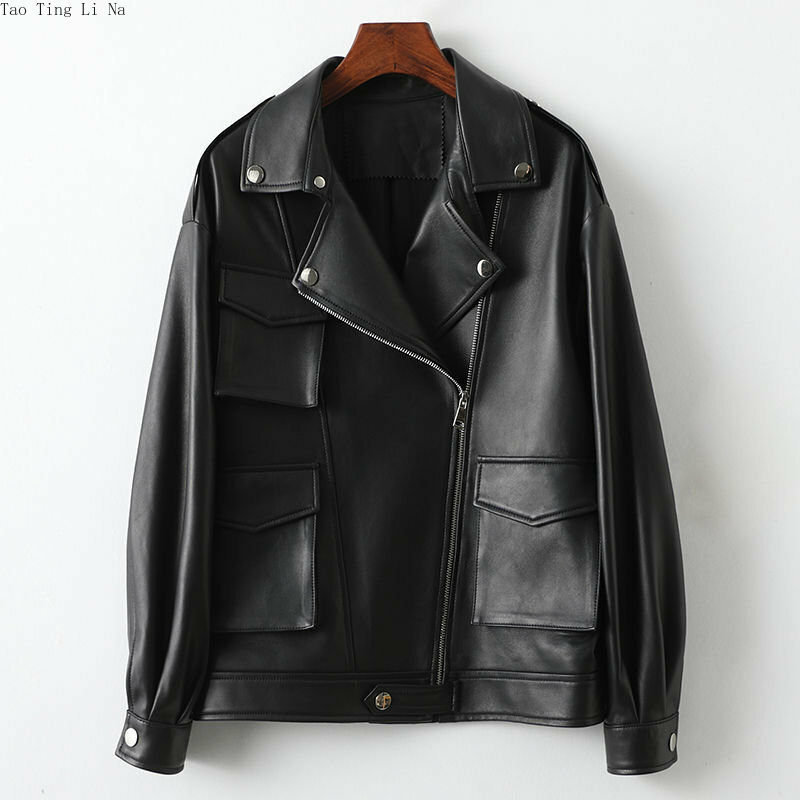 2023 Women New Spring Genuine Sheepskin Leather Coat Fashion Real Sheep Leather Jacket H4